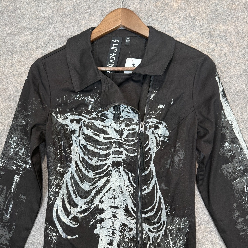 Lip Service Skeleton Moto Jacket Womens Medium Rib Skull Corset Gothic Racer Y2K - Picture 4 of 13
